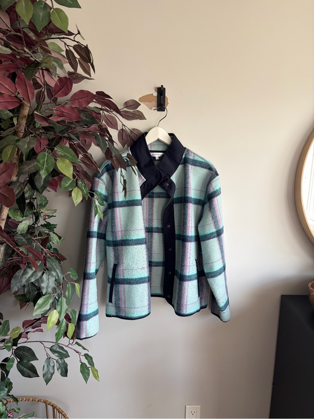 Nothern reflection Plaid Peacoat Jacket in Mint & Navy Trim